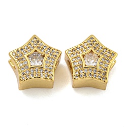 Rack Plating Brass Micro Pave Cubic Zirconia Beads, Long-Lasting Plated, Cadmium Free & Lead Free, Star, Real 18K Gold Plated, 12x12x9mm, Hole: 4mm(KK-I718-44G)