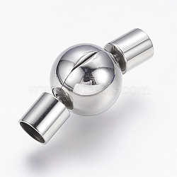 201 Stainless Steel European Style Clasps, Round, Stainless Steel Color, 20x10mm, Hole: 4mm(STAS-G143-05P)