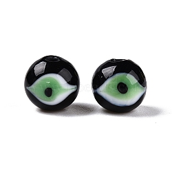 Handmad Evil Eye Round Lampwork Beads, Black, 10x9~10mm, Hole: 1.6~2mm(LAMP-T021-17E)