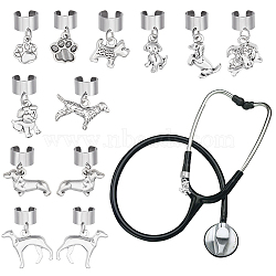 12Pcs Alloy Enamel Stethoscope Pendant Decorations, Dog, with 304 Stainless Steel Findings, Platinum, 19~28mm, 12pcs/set(HJEW-OC00135)