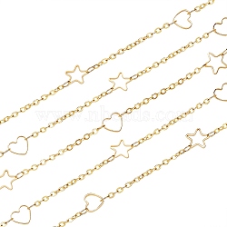 2M Brass Cable Chains, with Linking Rings, Soldered, Long-Lasting Plated, Heart & Starr, Real 18K Gold Plated, 1.6x2x0.4mm, 2m/box(CHC-SZ0001-26)