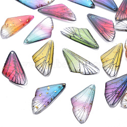 Transparent Resin Pendants, with Gold Foil, Insects Wing, Mixed Color, 24.5x11.5x2mm, Hole: 1mm(RESI-Q216-001)