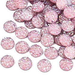 Resin Cabochons, Imitation Druzy Agate, Flat Round, AB Color Plated, Hot Pink, 8x2.5mm(X-CRES-Q191-HA027-B10)