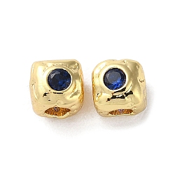 Brass Micro Pave Cubic Zirconia Beads, Square, Dark Blue, 4.5x4.5x4.5mm, Hole: 2mm(KK-P256-09G-04)