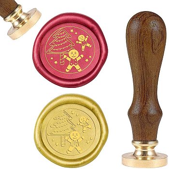 DIY Scrapbook, Brass Wax Seal Stamp and Wood Handle Sets, Christmas Gingerbread Man, Golden, 8.9x2.5cm, Stamps: 25x14.5mm
