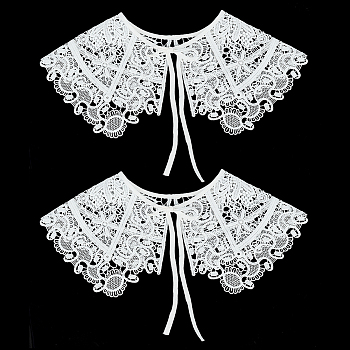 Polyester Computerized Embroidery Collar, Detachable Lace Neckline Trim, Garment Accessories, White, 248x530x1.6mm