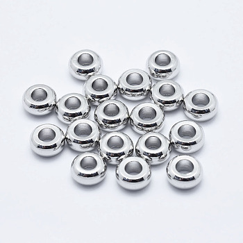 Brass Beads, Long-Lasting Plated, Real Platinum Plated, Nickel Free, Rondelle, 7x3mm, Hole: 3.5mm