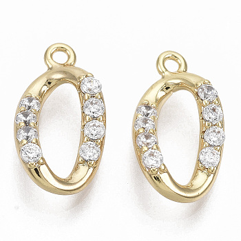 Brass Micro Pave Clear Cubic Zirconia Charms, Nickel Free, Twist Oval, Real 18K Gold Plated, 14.5x8x5mm, Hole: 1.2mm