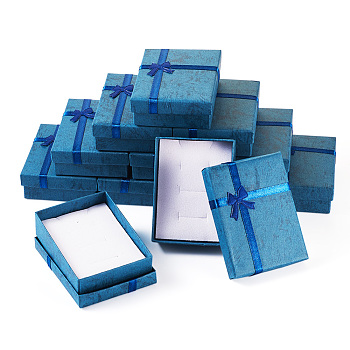 Rectangle Paper Jewelry Set Gift Storage Boxes, with Bowknot, Steel Blue, 9.25x6.95x2.75cm