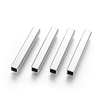 304 Stainless Steel Tube Beads, Cuboid, Stainless Steel Color, 35x5x5mm, Hole: 4x4mm