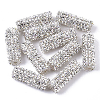Plastic Beads, with Crystal Rhinestone and Seed Beads, Column, Clear, 31x10mm, Hole: 2mm
