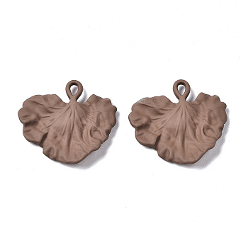 Spray Painted Alloy Pendants, Cadmium Free & Lead Free, Gingko Leaf, Saddle Brown, 27.5x29.5x3.5mm, Hole: 2mm