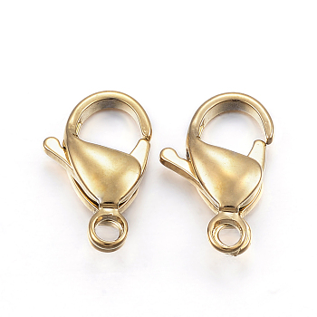 Vacuum Plating 304 Stainless Steel Lobster Claw Clasps, Parrot Trigger Clasps, Real 24K Gold Plated, 13x8x4mm, Hole: 1.5mm