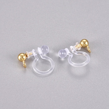 304 Stainless Steel and Plastic Clip-on Earring Findings, Real 18K Gold Plated, 11x11x3mm, Hole: 1.8mm