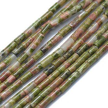 Natural Unakite Beads Strands, Column, 4~5x2~2.5mm, Hole: 0.6~0.8mm, about 90~102pcs/strand, 15.3~15.7 inch(39~40cm)