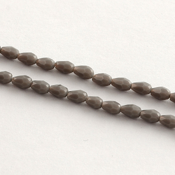 Glass Beads Strands, Faceted, teardrop, Gray, 5x3mm, Hole: 1mm, about 99~101pcs/strand, 19.7 inch