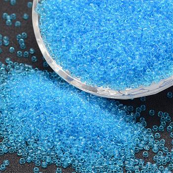 15/0 Glass Seed Beads, Grade A, Round, Transparent Colours, Deep Sky Blue, 1.3~1.5mm, Hole: 0.5mm, about 75000pcs/pound