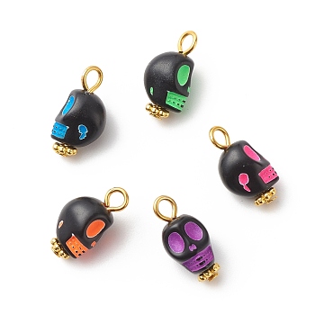 Skull Acrylic Pendants, with Alloy Findings, Mixed Color, Golden, 16x18x8mm, Hole: 2mm