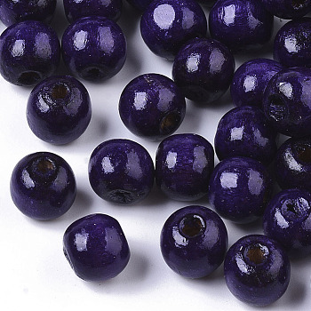 Dyed Natural Wood Beads, Round, Lead Free, DarkSlate Blue, 10x9mm, Hole: 3mm, about 3000pcs/1000g
