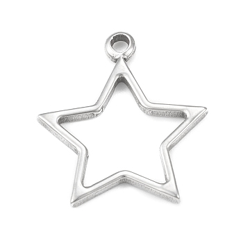 304 Stainless Steel Pendants, Hollow, Star Charm, Stainless Steel Color, 21.5x19x1.5mm, Hole: 1.6mm