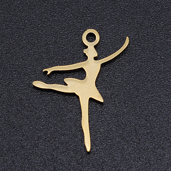 201 Stainless Steel Laser Cut Pendants, Ballet Dancer, Golden, 17.5x13x1mm, Hole: 1.4mm
