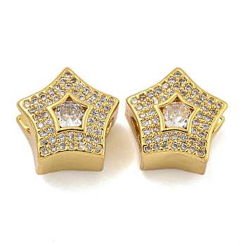 Rack Plating Brass Micro Pave Cubic Zirconia Beads, Long-Lasting Plated, Cadmium Free & Lead Free, Star, Real 18K Gold Plated, 12x12x9mm, Hole: 4mm