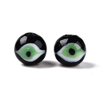 Handmad Evil Eye Round Lampwork Beads, Black, 10x9~10mm, Hole: 1.6~2mm