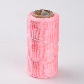 Flat Waxed Polyester Cords, Pink, 1x0.3mm, about 284.33 yards(260m)/roll