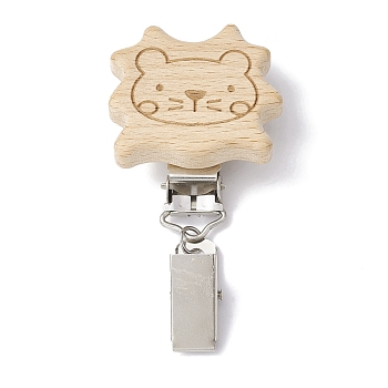 Iron ID Card Clips with Wood Animal, Badge Holder Clip, Lion, 80mm