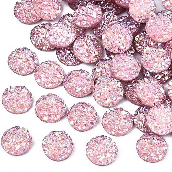 Resin Cabochons, Imitation Druzy Agate, Flat Round, AB Color Plated, Hot Pink, 8x2.5mm