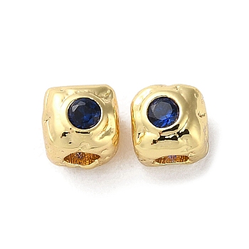 Brass Micro Pave Cubic Zirconia Beads, Square, Dark Blue, 4.5x4.5x4.5mm, Hole: 2mm