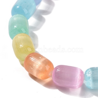 Bracelet extensible en perles ovales en sélénite naturelle teinte pour femmes(BJEW-I312-03A)-4