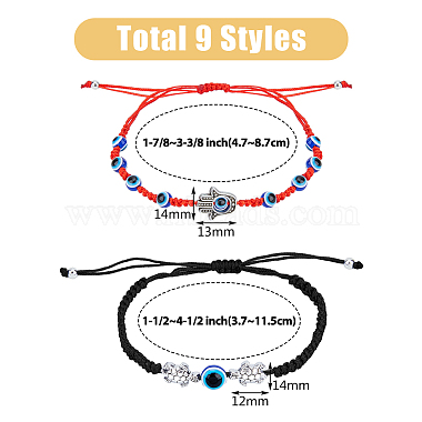 9Pcs 9 Style Glass Evil Eye & Alloy Link Bracelets Set(BJEW-FI0001-31)-2