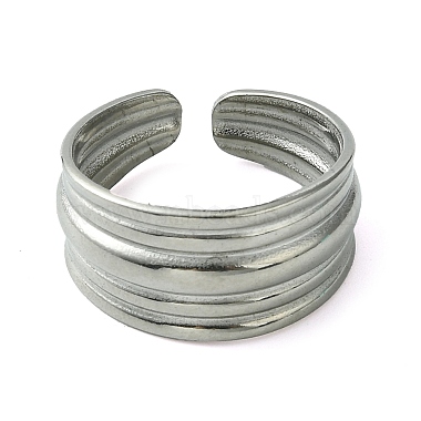 304 Stainless Steel Grooved Open Cuff Ring(RJEW-L110-007P)-2