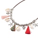 Alloy Starfish & Turtle & Natual Shell & Tassel Charms Bib Necklace(NJEW-TA00049)-4