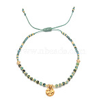Natural Amethyst Braided Bead Bracelet, Adjustable Bracelet with Flat Round Charms,(FR2657-5)