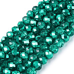 Transparent Electroplate Glass Beads Strands, Rondelle, Half Silver Plated, Dyed & Heated, Faceted, Medium Sea Green, 4~4.5x3.5~4mm, Hole: 0.8~0.9mm, about 111~115pcs/strand, 15.75~16.34 inch(40~41.5cm)(EGLA-Q131-01A-02)