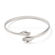 304 Stainless Steel Double Hands Hug Open Cuff Bangle, Jewelry for Women, Stainless Steel Color, Inner Diameter: 2 inch(5.2cm)(BJEW-L682-003P)