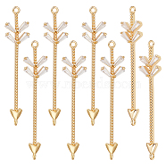 8Pcs Brass Pave Clear Cubic Zirconia Connector Charms, Arrow Links, Real 18K Gold Plated, 41x8x3mm, Hole: 1.2mm(KK-BBC0010-13G)