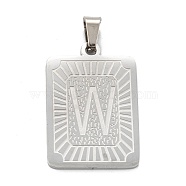 304 Stainless Steel Pendants, Rectangle with Alphabet, Letter.W, 30x20x1.5mm, Hole: 3x6mm(STAS-K216-48W-P)