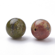 Natural Unakite Beads, Half Drilled, Round, 10mm, Hole: 1mm(G-S288-02-10mm)
