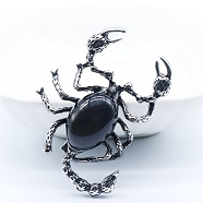 Natural Black Onyx(Dyed & Heated) Big Pendants, Antique Silver Tone Alloy Scorpion Charms , 51x38mm(PW-WGB167E-08)