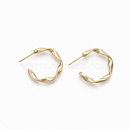 Semicircular Brass Stud Earrings, Half Hoop Earrings, Twited Letter C Shape, Nickel Free, Real 18K Gold Plated, 23.5x22x3mm, Pin: 0.8mm(KK-Q762-016G-NF)