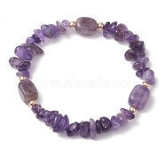 Natural Amethyst Chip & Cuboid Beaded Stretch Bracelets for Women, Inner Diameter: 2-1/8 inch(5.3cm)(BJEW-JB10808-01)