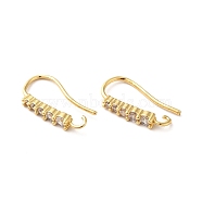 Brass Micro Pave Clear Cubic Zirconia Earring Hooks, Ear Wire, with Horizontal Loops, Real 18K Gold Plated, 17x9x2.5mm, Hole: 1.8mm, Pin: 0.8mm(X-ZIRC-Q201-09G)