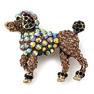 Animal Zinc Alloy Rhinestone Brooches, Dog, 49x52mm(JEWB-R052-01AG-01)