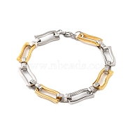 304 Stainless Steel Wavy Rectangle Link Chain Bracelets, with 201 Stainless Steeel Findings, Golden & Stainless Steel Color, 8-1/2 inch(21.5cm)(BJEW-B078-106GP)