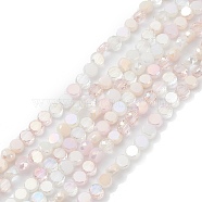 Gradient Color Electroplate Glass Bead Strands, AB Color Plated, Faceted, Flat Round, Misty Rose, 5.3~6x3mm, Hole: 1.2mm, about 98~99pcs/strand, 20.83~20.98 inch(52.9~53.3cm)(GLAA-E042-03E)