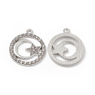 Alloy Crystal Rhinestone Pendants, Flat Round with Star Charms, Platinum, 23x20x2mm, Hole: 1.8mm(FIND-C019-02P)