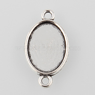 Antique Silver Tibetan Style Alloy Flat Oval Cabochon Connector Settings, Cadmium Free & Lead Free, Tray: 18x13mm, 29x16x2mm, Hole: 2mm, about 666pcs/1000g(TIBE-M022-06AS)